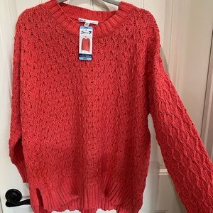 Seven7, Chenille Sweater, Large, Hibiscus Coral